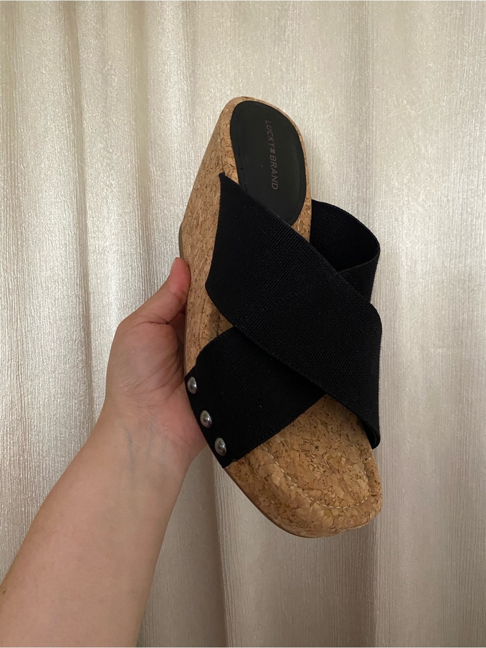 Black Cork Wedge Sandal with Stud Detail - Women's size 11 - Picture 3 of 5